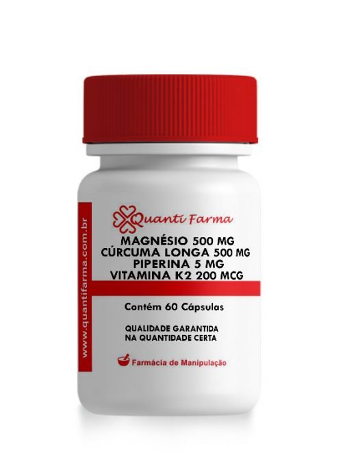 MAGNÉSIO BISGLICINATO 500 MG + CÚRCUMA LONGA 500 MG PIPERINA 5 MG + VITAMINA K2 Mk7 200 MCG - 60 Caps
